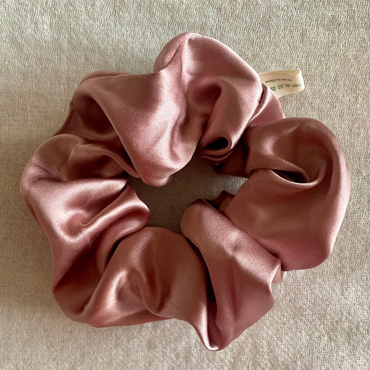 100% 30 momme mulberry silk scrunchie large, rose gold color